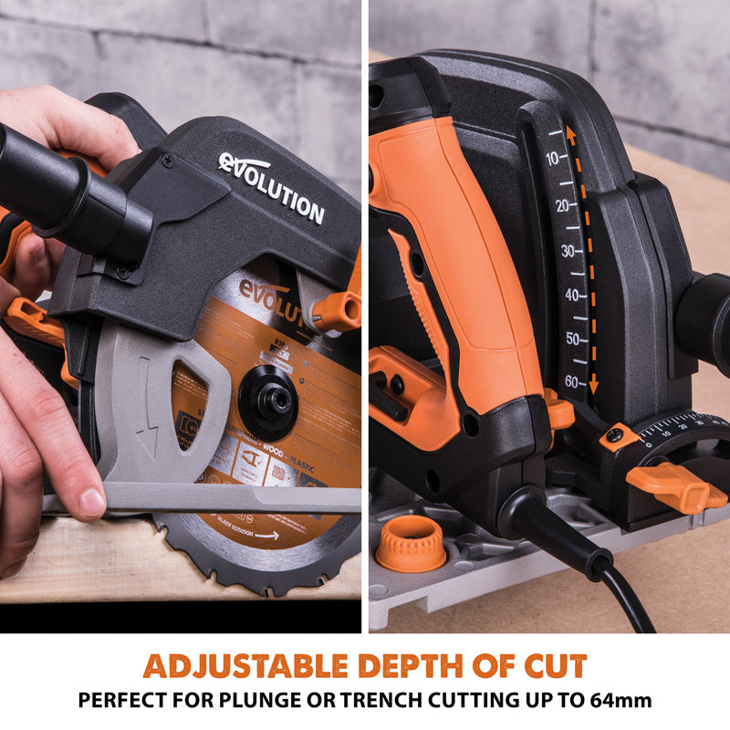 Evolution R185CCSX+ 185mm Multi-Material Track Compatible Circular Saw 230V