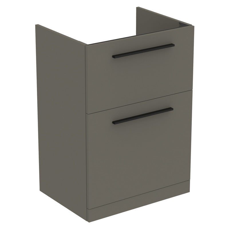 Ideal Standard i.life A Double Drawer Floor Standing Vanity Unit with Basin Matt Quartz Grey  with Matt Black Handles