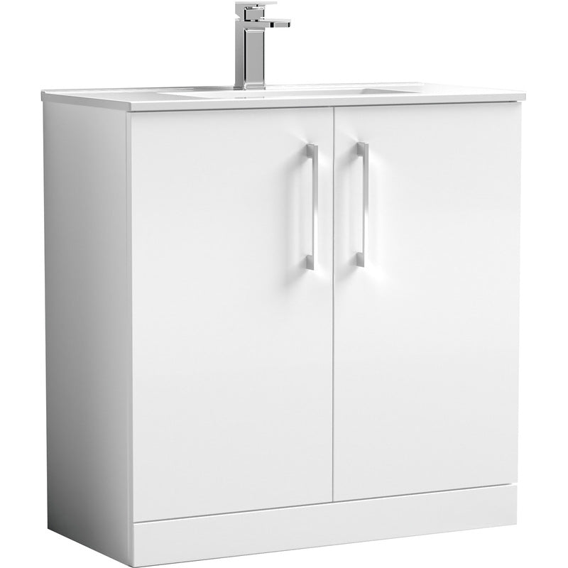nuie Arno Double Door Floor Standing Vanity Unit Gloss White 800mm With Minimalist Basin