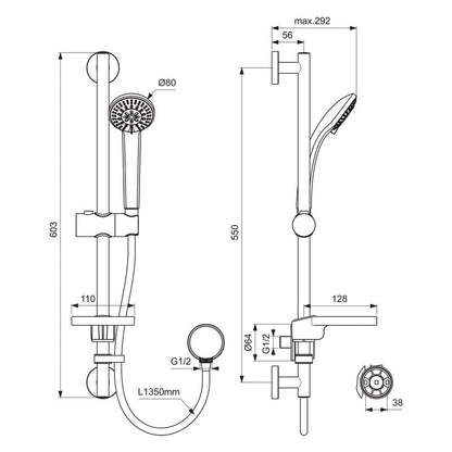Ideal Standard IdealRain S3 3 Spray Shower Kit Chrome