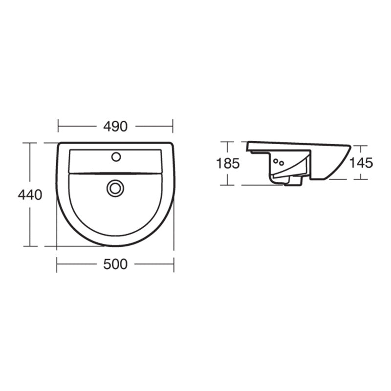 Armitage Shanks Sandringham 21 Semi-Recessed Basin 50cm 1 Tap Hole