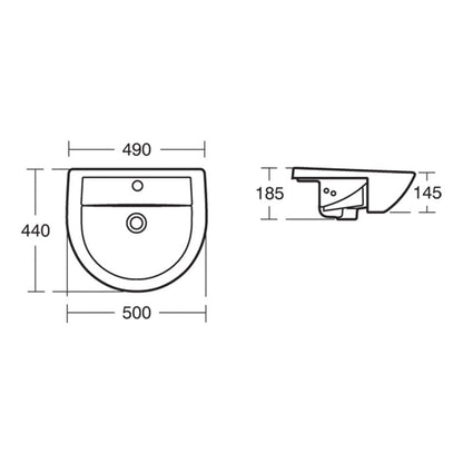 Armitage Shanks Sandringham 21 Semi-Recessed Basin 50cm 1 Tap Hole