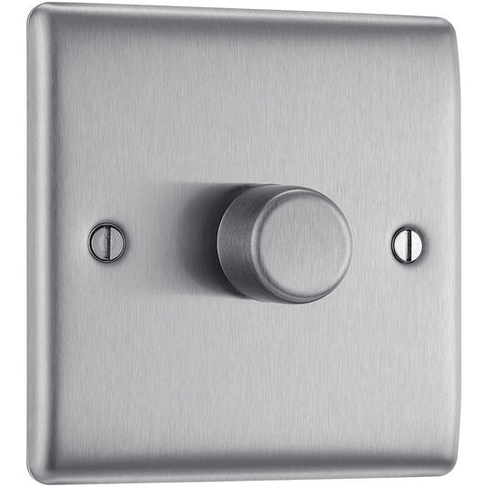 BG Nexus Metal Brushed Steel 200W Intelligent LED Dimmer Switch  2 Way