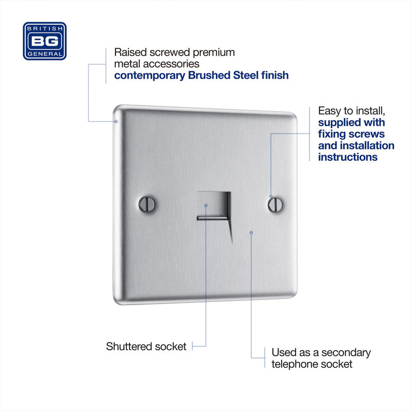 BG Brushed Steel Telephone Socket Slave