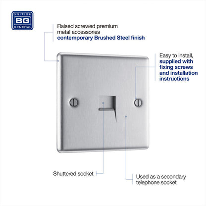 BG Brushed Steel Telephone Socket Slave
