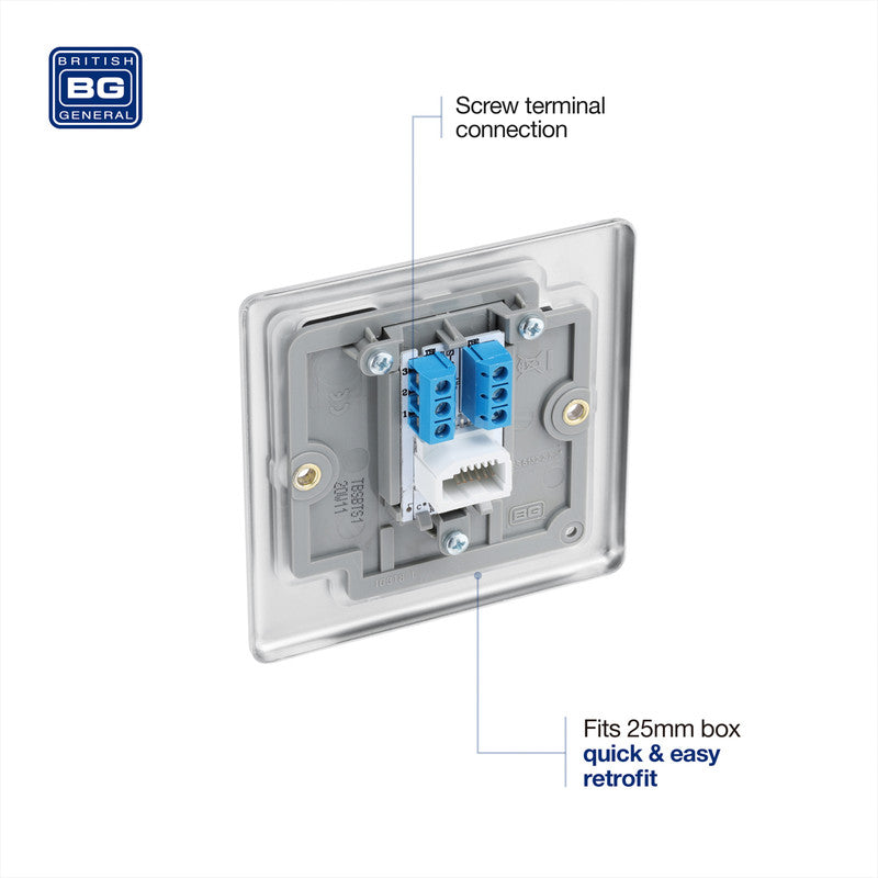 BG Brushed Steel Telephone Socket Slave