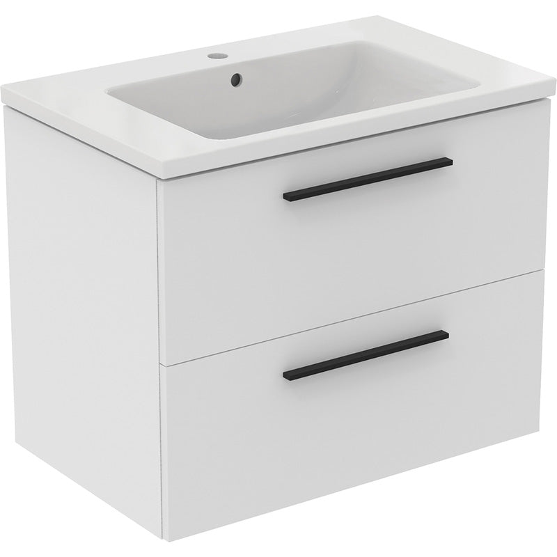 Ideal Standard i.life B Double Drawer Wall Hung Unit with Basin Matt White 1000mm with Matt Black Handles
