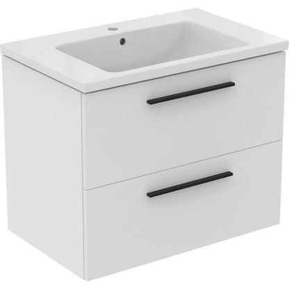 Ideal Standard i.life B Double Drawer Wall Hung Unit with Basin Matt White 1000mm with Matt Black Handles