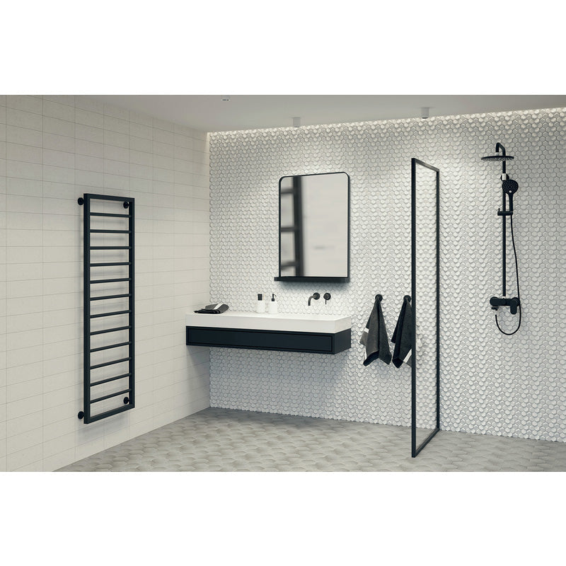 Sensio Elm Non-Illuminated Bathroom Mirror With Shelf Black 700 x 500mm