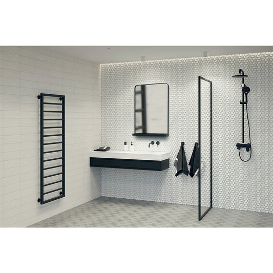 Sensio Elm Non-Illuminated Bathroom Mirror With Shelf Black 700 x 500mm