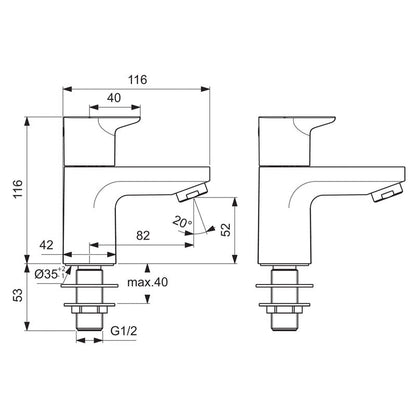 Ideal Standard Ceraplan Taps Basin Pillar