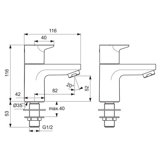 Ideal Standard Ceraplan Taps Basin Pillar