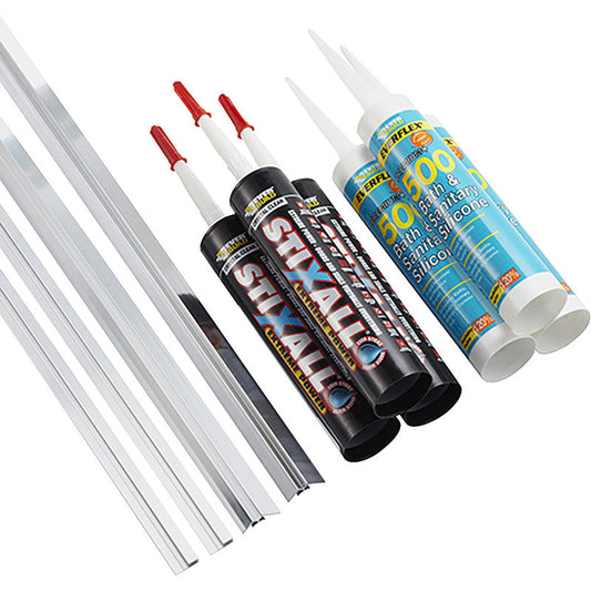 Wetwall Acrylic Polished Silver Shower Wall Panel Trims 3 Sided Extrusion Pack