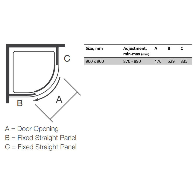 Merlyn NIX Sliding 1 Door Quadrant Shower Enclosure 900 x 900mm
