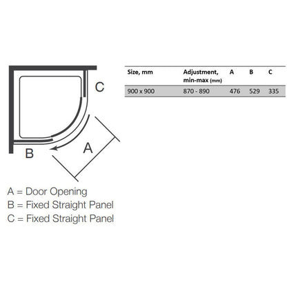 Merlyn NIX Sliding 1 Door Quadrant Shower Enclosure 900 x 900mm