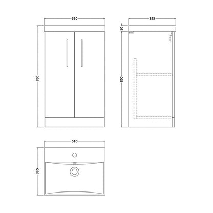 nuie Arno Double Door Floor Standing Vanity Unit Midnight Blue 500mm With Slim Edge Basin