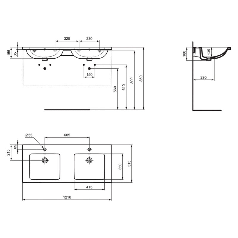 Ideal Standard i.life B 4 Drawer Wall Hung Unit with Double Basin Matt White 1200mm