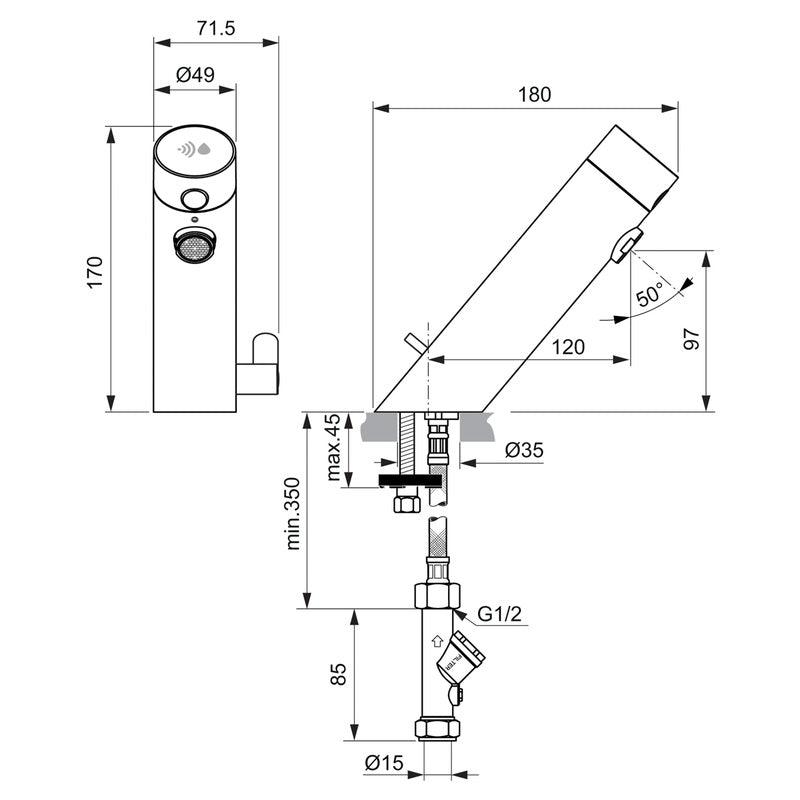 Armitage Shanks Sensorflow E Taps Sensor Deck-Mounted Basin Mixer Battery Operated