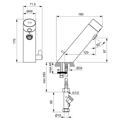 Armitage Shanks Sensorflow E Taps Sensor Deck-Mounted Basin Mixer Battery Operated