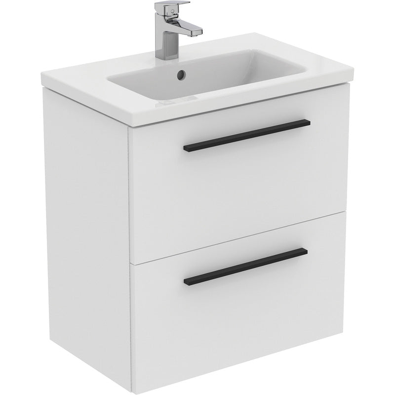 Ideal Standard i.life S Compact Wall Hung Vanity Unit with Basin Matt White  with Matt Black Handles