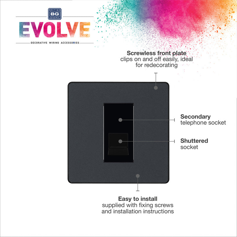 BG Evolve Matt Grey (Black Ins) Single Secondary Telephone Socket