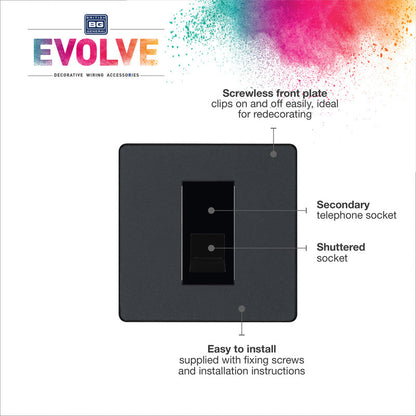 BG Evolve Matt Grey (Black Ins) Single Secondary Telephone Socket
