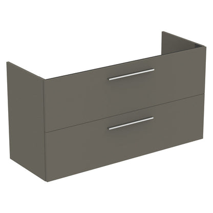 Ideal Standard i.life A Double Drawer Wall Hung Vanity Unit with Basin Matt Quartz Grey  with Brushed Chrome Handles