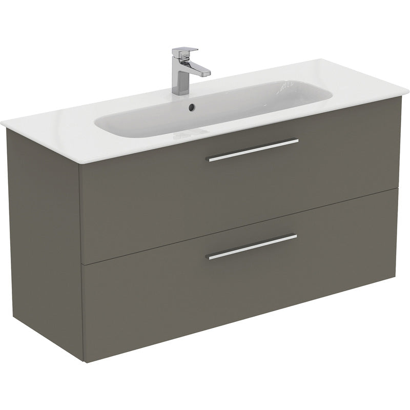 Ideal Standard i.life A Double Drawer Wall Hung Vanity Unit with Basin Matt Quartz Grey  with Brushed Chrome Handles