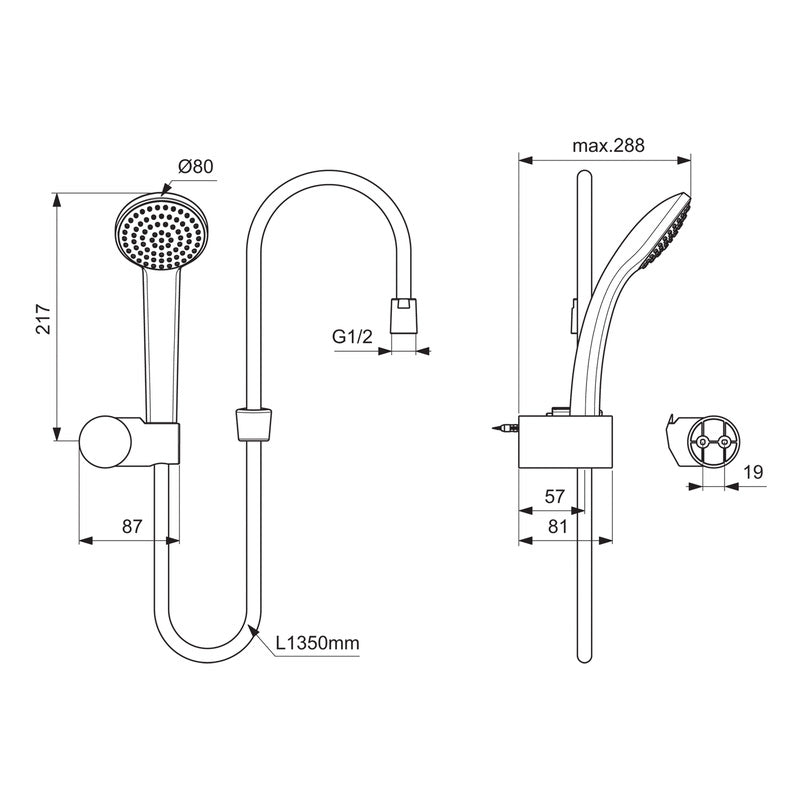 Ideal Standard IdealRain Single Spray Fixed Wall Bracket Shower Kit Chrome