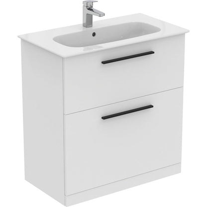 Ideal Standard i.life A Double Drawer Floor Standing Vanity Unit with Basin Matt White with Matt Black Handles