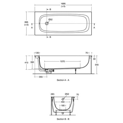 Ideal Standard i.life Single Ended Idealform Plus+ Bath 1700mm x 700mm No Tap Holes