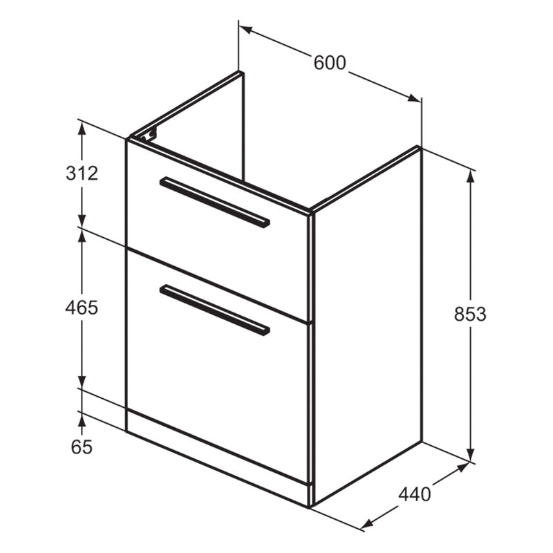 Ideal Standard i.life A Double Drawer Floor Standing Vanity Unit with Basin Matt White with Matt Black Handles
