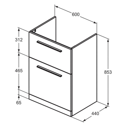 Ideal Standard i.life A Double Drawer Floor Standing Vanity Unit with Basin Matt White with Matt Black Handles