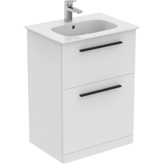 Ideal Standard i.life A Double Drawer Floor Standing Vanity Unit with Basin Matt White with Matt Black Handles