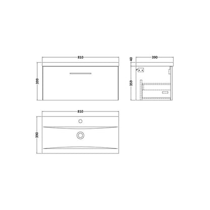 nuie Arno Single Drawer Wall Hung Vanity Unit Satin Green 800mm With Standard Basin