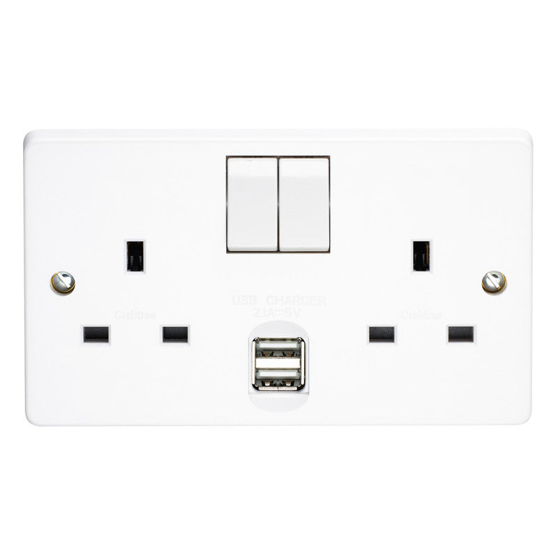Crabtree 2G USB Switched Socket 2 Gang