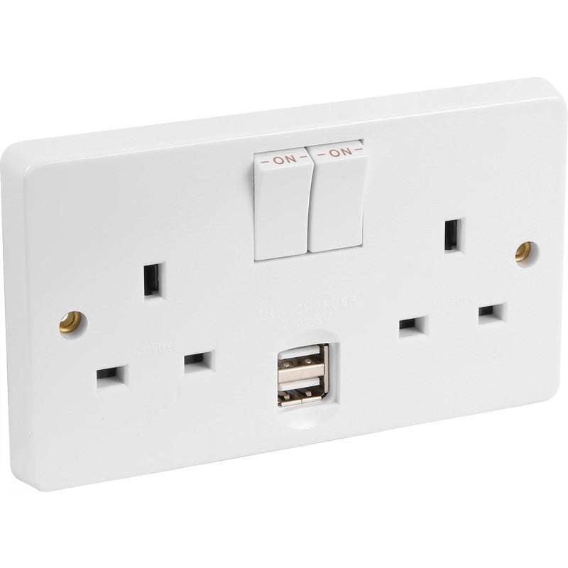 Crabtree 2G USB Switched Socket 2 Gang
