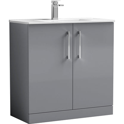 nuie Arno Double Door Floor Standing Vanity Unit Satin Grey 800mm With Minimalist Basin