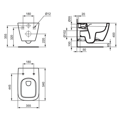 Ideal Standard i.life B Wall Hung Toilet with Wall Frame, Flush Plate and Soft Close Seat