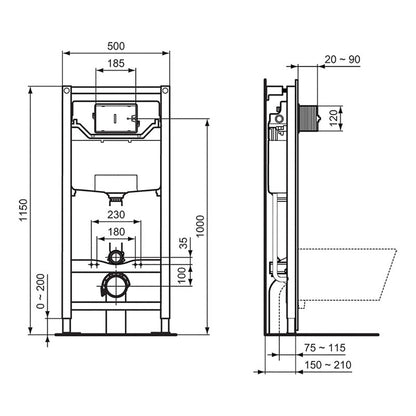 Ideal Standard i.life B Wall Hung Toilet with Wall Frame, Flush Plate and Soft Close Seat
