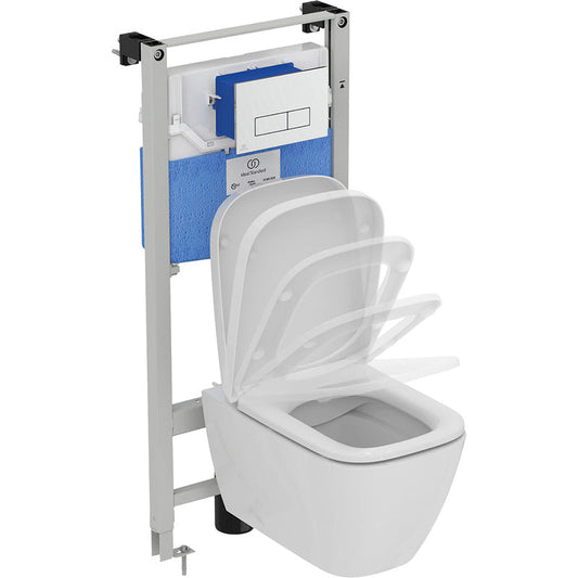 Ideal Standard i.life B Wall Hung Toilet with Wall Frame, Flush Plate and Soft Close Seat