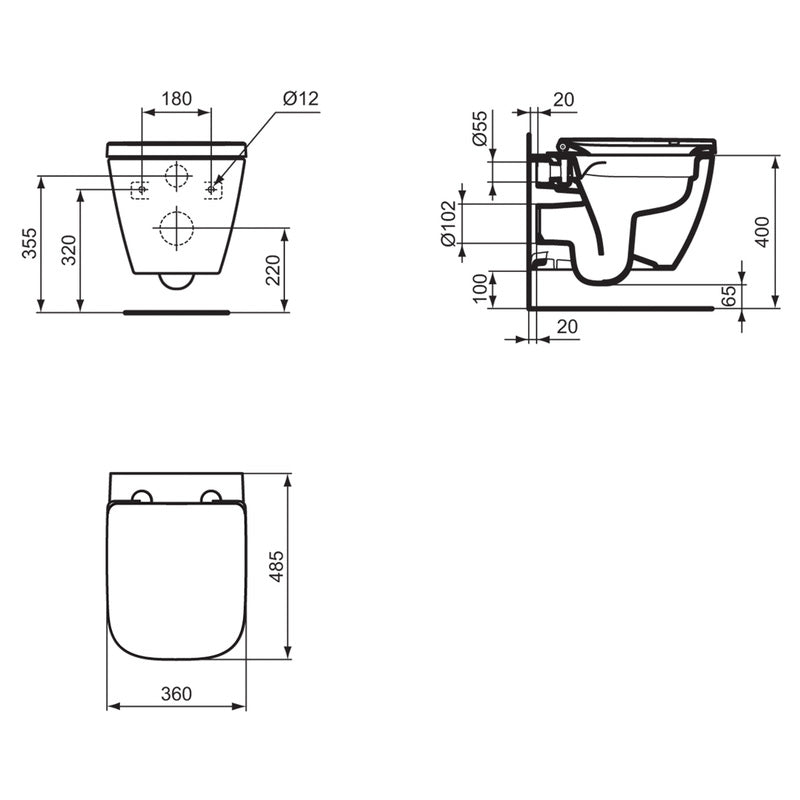 Ideal Standard i.life S Compact Wall Hung Toilet and Soft Close Seat