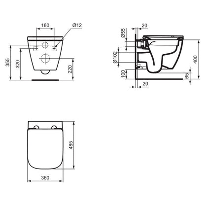 Ideal Standard i.life S Compact Wall Hung Toilet and Soft Close Seat