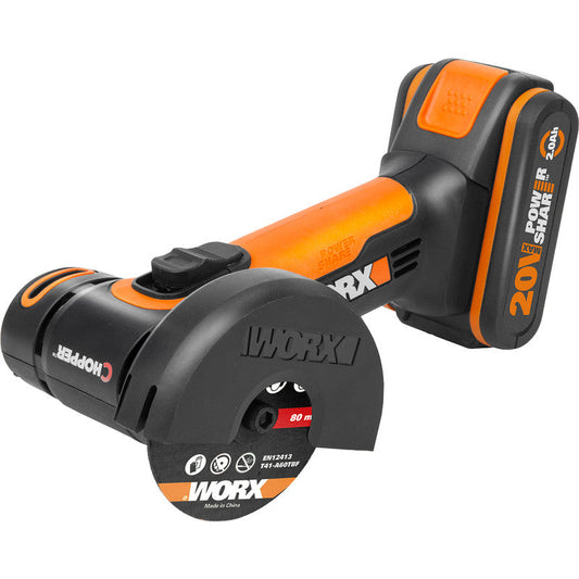 Worx WX801 20V 76mm Cordless Mini Angle Grinder & Cutter 1 x 2.0Ah