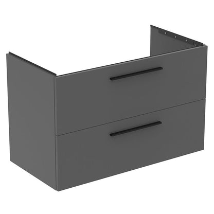 Ideal Standard i.life B Double Drawer Wall Hung Unit with Basin Matt Quartz Grey 1000mm with Brushed Chrome Handles