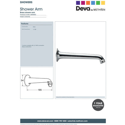 Chrome Plated Shower Arm 185mm
