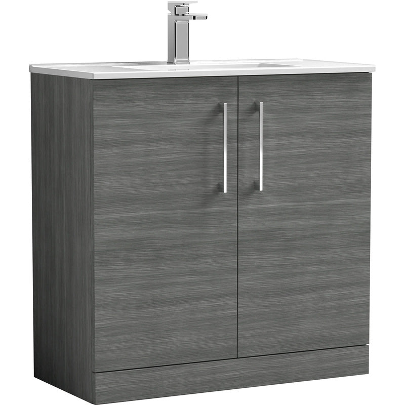 nuie Arno Double Door Floor Standing Vanity Unit Anthracite 800mm With Minimalist Basin