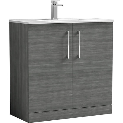 nuie Arno Double Door Floor Standing Vanity Unit Anthracite 800mm With Minimalist Basin