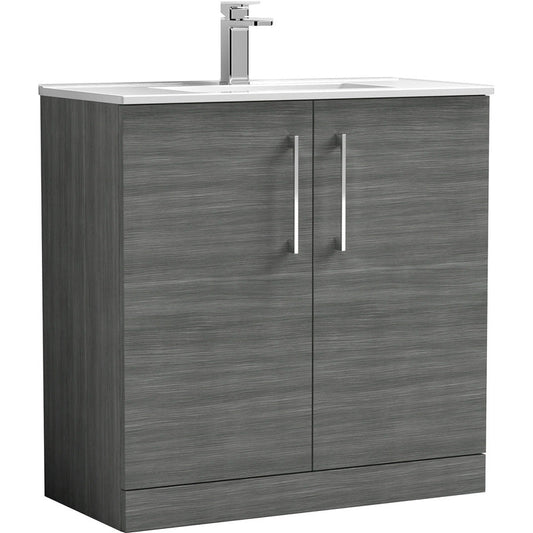 nuie Arno Double Door Floor Standing Vanity Unit Anthracite 800mm With Minimalist Basin