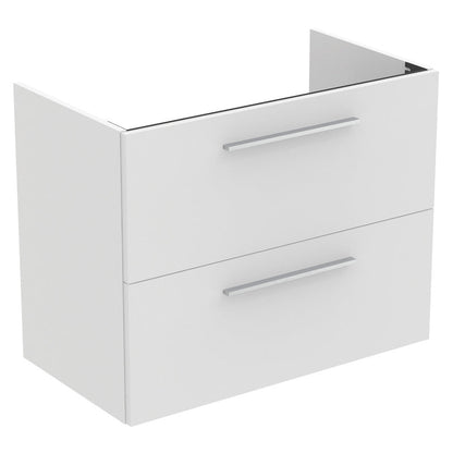 Ideal Standard i.life A Double Drawer Wall Hung Vanity Unit with Basin Matt White  with Brushed Chrome Handles